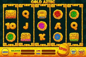 Casino slot machine game UI design for Gold Aztec and full set of 12 slot symbols. Ui element for jackpot in gambling. Graphic elements for the development of slot machines vector