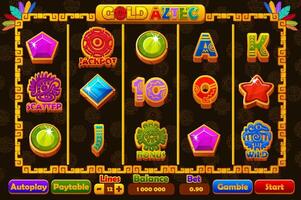 Complete menu and Set of 12 slot symbols Aztec or Mayan theme. Ui element for jackpot in gambling. Style Icons for 2D Games and Casino or Slots. Graphic elements for the development of slot machines vector