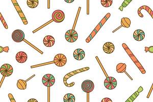 seamless pattern of colorful lollipops of different shapes. Hand drawn doodle texture, background. For Valentine's Day, pastry shop decoration. vector