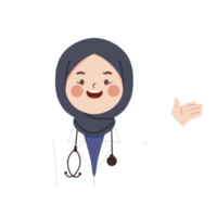 illustration of a doctor wearing a hijab in a welcoming or pointing pose png