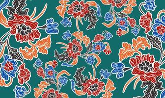 Vibrant Floral Pattern in Bold Colors on Teal Background vector