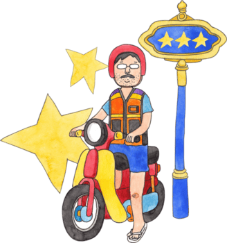 Blau Gelb Straße Zeichen und ein Motorrad Taxi im Thailand, handgemalt Aquarell Illustration png