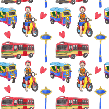 beschwingt Tuktuks Kreuzfahrt lebhaft thailändisch Straßen, handgemalt Aquarell Illustration png