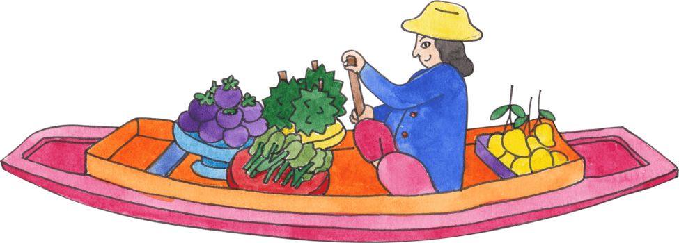 ein Frau Paddeln ein Boot Verkauf Frucht, handgemalt Aquarell Illustration png