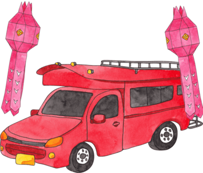 rot lokal Bus, Chiang Mai Thailand, handgemalt Aquarell Illustration png