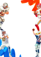 American football players from different teams perform different movements, passing, receiving, and running with the ball., hand-drawn watercolor frame design png