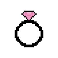 Pixel art icon of a diamond ring, symbolizing love and commitment. Valentine's theme in retro 8-bit style vector
