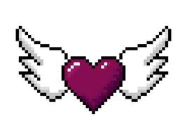 Heart with wings pixel icon , 8 bit, retro style. illustration vector