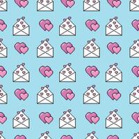 Seamless pattern featuring pixel hearts and letters, ideal for Valentine's Day wrapping paper. Cute pixel art design perfect for romantic, retro-inspired gifts. vector