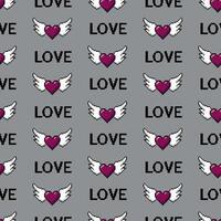 Seamless pattern with pixelated hearts and wings. Wrapping paper for Valentine's Day. Pixel art. vector