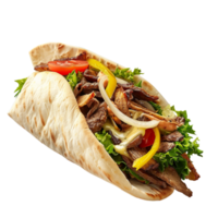 Grilled Steak and Vegetable Tortilla Wrap with White Sauce isolated on transparent background png