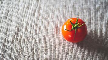A tomato on fabric light background red simplicity minimalist photo