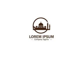 A striking silhouette of a mosque, its intricate details highlighted against a circular backdrop logo icon illustration design. vector