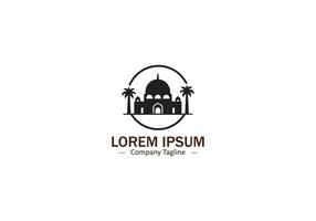 A striking silhouette of a mosque, against a circular backdrop logo icon illustration. vector