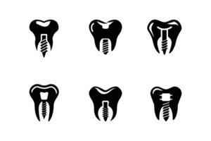 Icon Set Depicting Tooth Implant Variations and Structures Logo Illustration isolated on white background vector