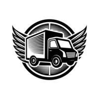 Illustration of Delivery Van with Driver Silhouette Icon vector