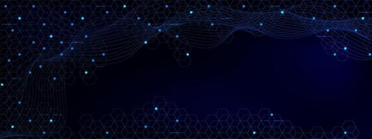 Abstract technology background with connecting dots and wave flow. Digital network and big data visualization concept vector