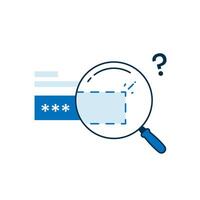 Forgot Password Illustration design with a password field, magnifying glass, and question mark, ideal for UI, apps, and websites focused on account recovery and login help vector