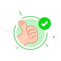 thumbs up icon with a check mark, symbolizing positivity, approval, or successful status. indicating that are completed, processes that are verified, no actions needed or that everything is in good vector