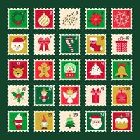 A postcard with a Christmas tree and a reindeer on it. The postcard is a part of a collection of Christmas stamps vector