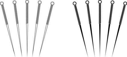 outline silhouette acupuncture needles icon set vector