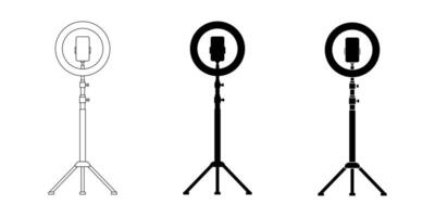 outline silhouette led ring lamp icon set isolated on white background vector