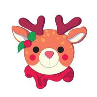 Drawing of a deer with flowers on its head celebrating Christmas. vector
