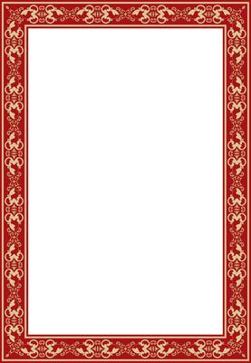 square gold with red ancient Russian ornament. Slavic rectangle, border, frame. Painting of the royal chambers.