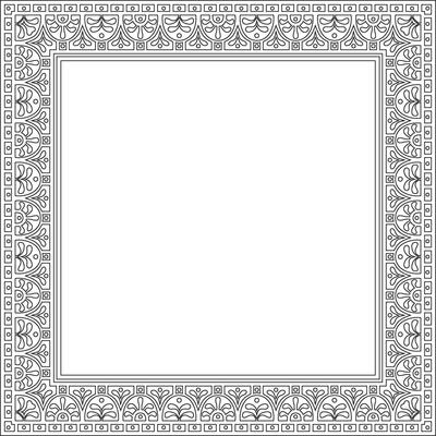 square black contour border, frame, Pompeii. Rectangle Neopolitan ornament. Art of Ancient Rome. Template for stained glass