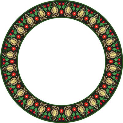 round colored ancient Russian ornament. Slavic border, frame. Circle, ring. Painting of the royal chambers.