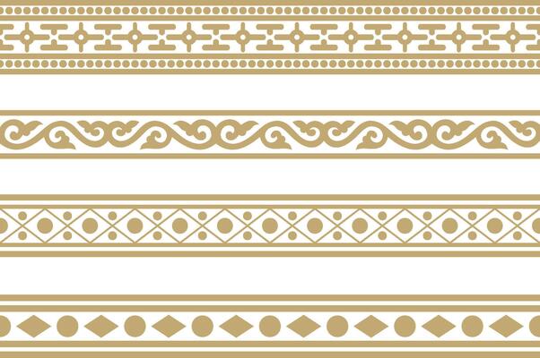 endless golden ancient Russian ornament. Seamless Slavic border, frame. Painting of the royal chambers.