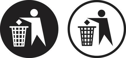 Man throwing garbage icon set in two styles . Tidy man mark icon . Trash icon vector