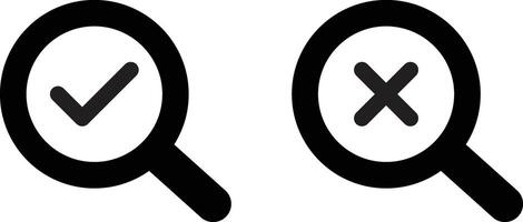 Search icon with tick and cross icons . Magnifier glass check mark icon set . illustration vector