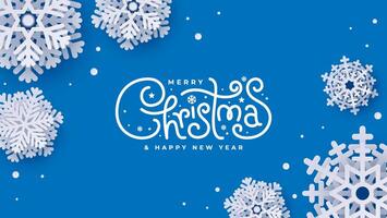 3D paper cut snowflakes with soft shadows on a blue background. vector