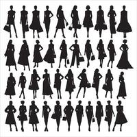 Big Collection of Women Silhouette on White Background vector