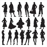 Casual Modern GIrl Silhouette with Variety of Poses on White Background vector