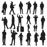 Group of Men Silhouette in Casual Pose on White Background vector