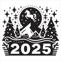 Happy New Year 2025 Silhouette with Balloons on White Background vector