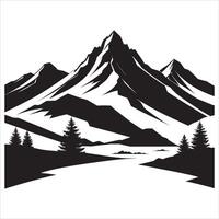 Peaceful Mountain Silhouette in Scenic View on White Background vector