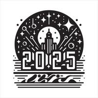 New Year 2025 Silhouette with Celebratory Mood on White Background vector