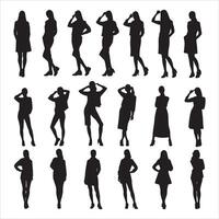 Group of Women Silhouette with Joined Hands on White Background vector
