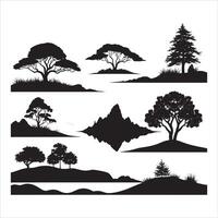 Forest Landscape Silhouette with Dense Trees on White Background vector