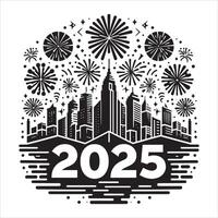 Fireworks New Year 2025 Silhouette in Simple Form on White Background vector