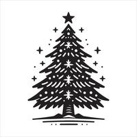 Artistic Christmas Silhouette with Snowflakes on White Background vector