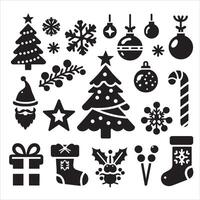 Artistic Christmas Silhouette with Snowflakes on White Background vector