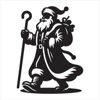 Santa Silhouette with Merry Pose on White Background vector