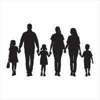 Artistic Family Silhouette in Happy Pose on White Background vector