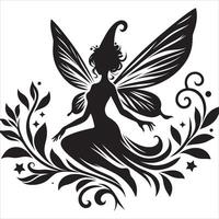 Cute Fairy Silhouette in Resting Pose on White Background vector
