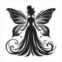 Fairy Silhouette with Open Wings and Arms on White Background vector