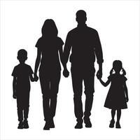 Family Silhouette with Linked Arms on White Background vector